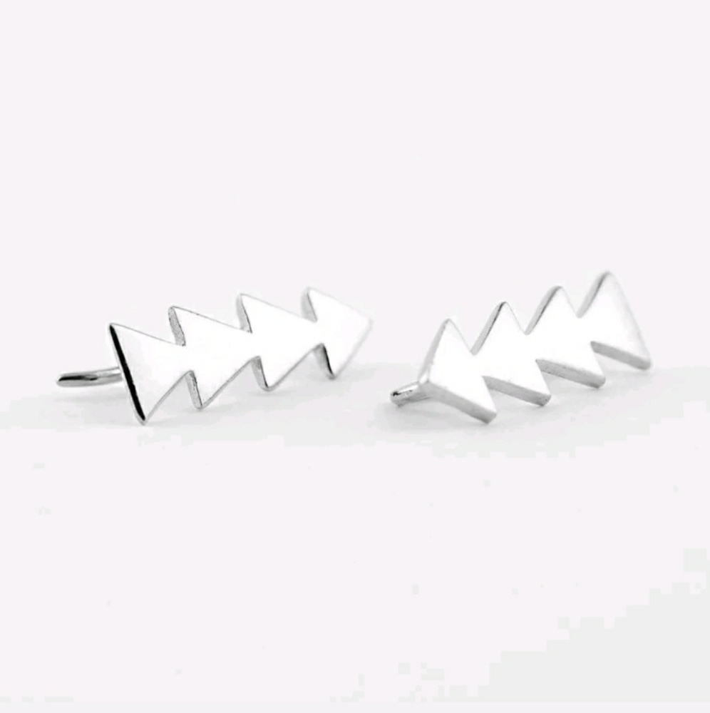Silver or Gold Ear Climber Chevron Earrings - Picture 3 of 4